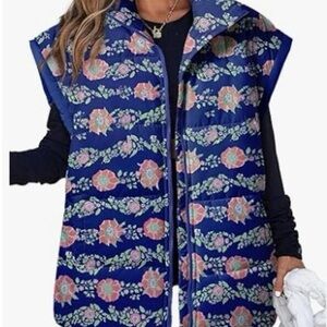 Floral Blue Sleeveless Jacket
